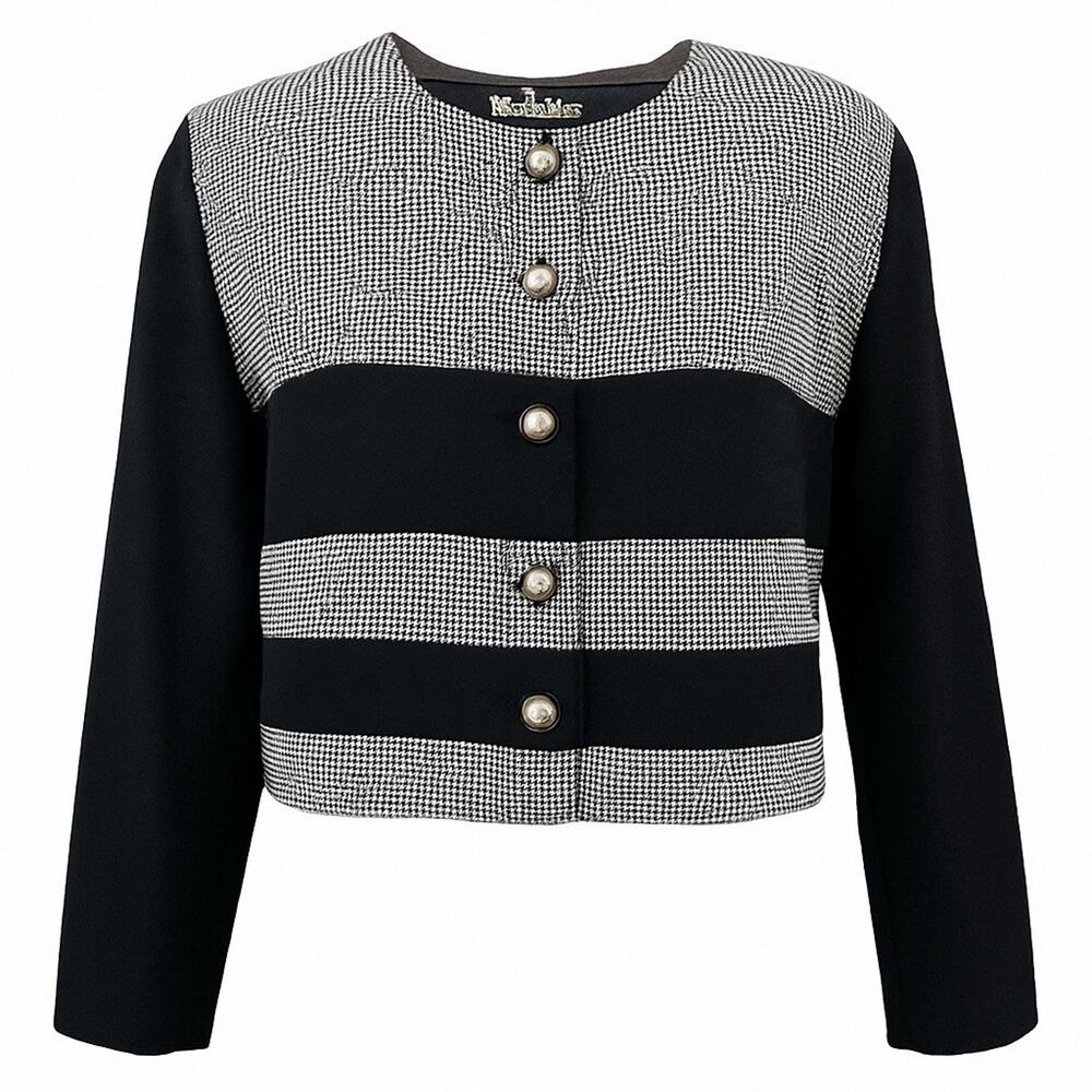 Vintage Ms Choice California Jacket Black White Houndstooth Stripe Button Up M